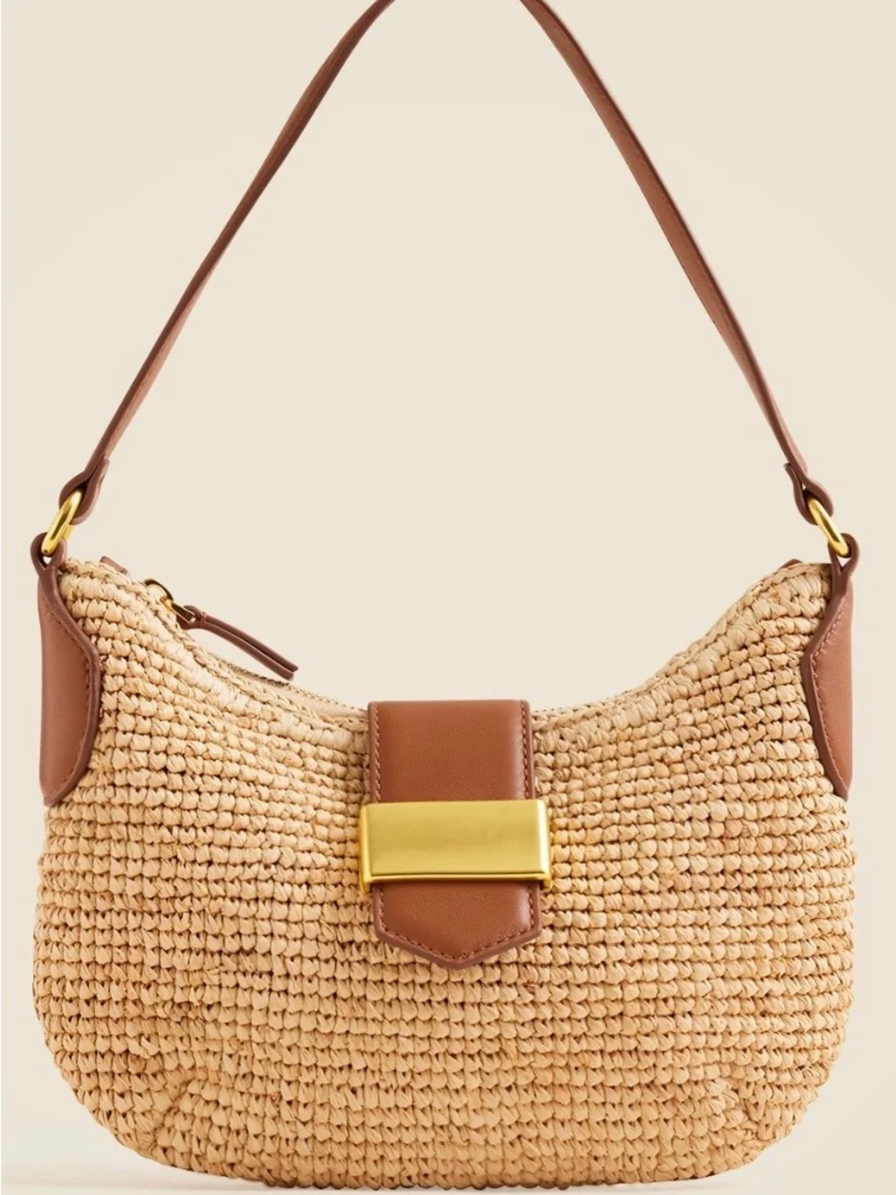 J. Crew Berkeley buckle shoulder bag in hand knotted straw